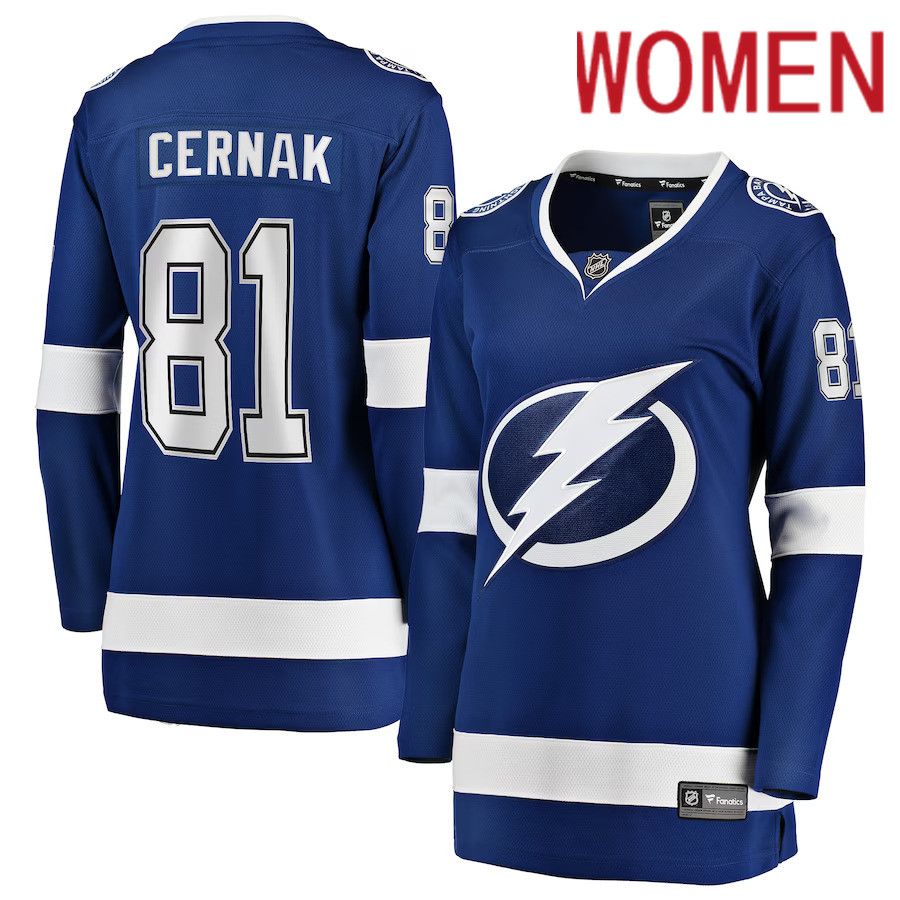 Women Tampa Bay Lightning #81 Erik Cernak Fanatics Branded Blue Home Breakaway Player NHL Jersey
